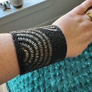 Black and Silver Beaded Cuff Bracelet